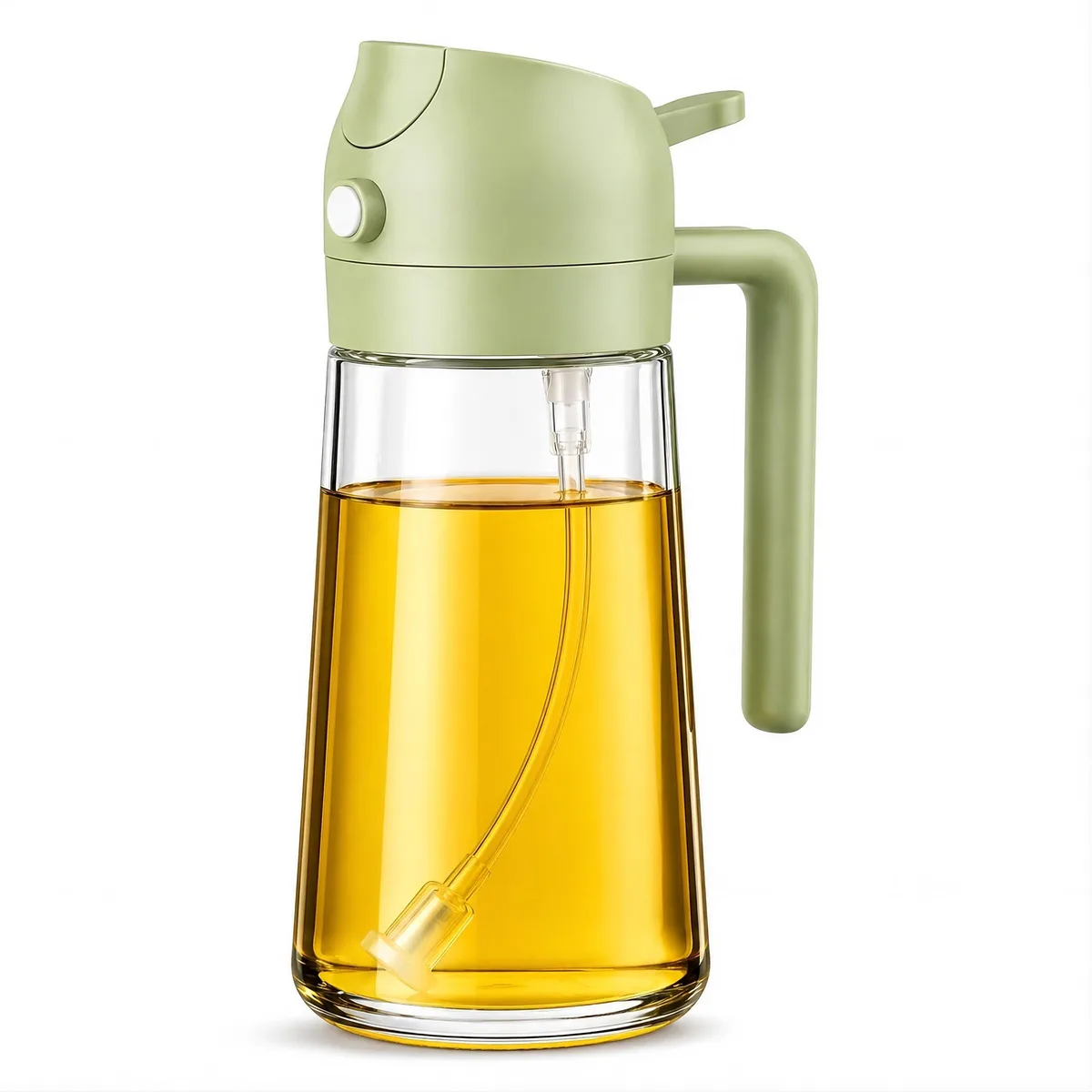 Olive Oil Sprayer 470ml Glass Bottle 2-in-1 Applicator Green — product photo