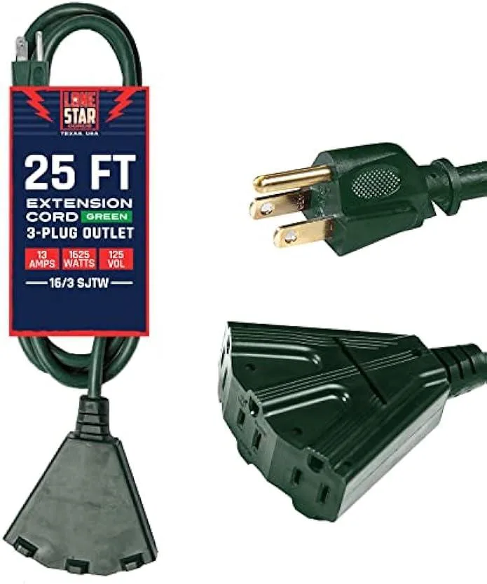usbroway usbroway 16 AWG 25 ft 3-outlet outdoor extension cord — product photo