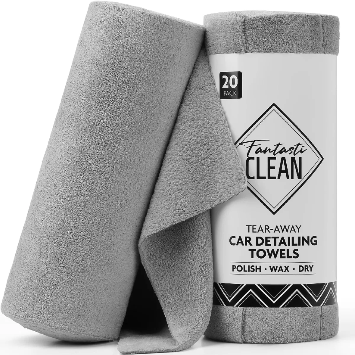 Roll of twenty grey 14 by 14 inch microfiber sheets, coral fleece finish, tear-away design