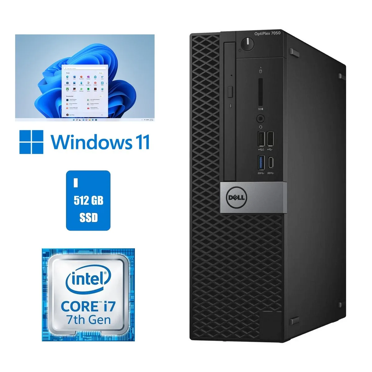 DELL DELL OptiPlex 7050 SFF Core i7-7700 16GB DDR4 512GB SSD Windows 11 Pro desktop PC — product photo