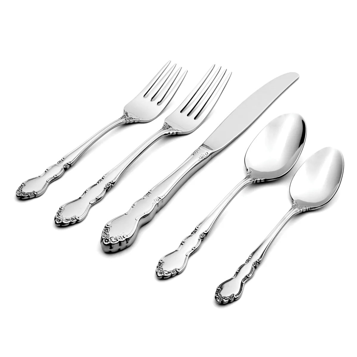 Black stainless steel 20-piece flatware set with mirror finish, four place settings in box