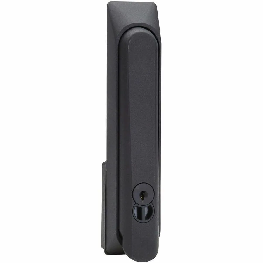 Two silver metal locking door handles with key cylinders and mounting hardware