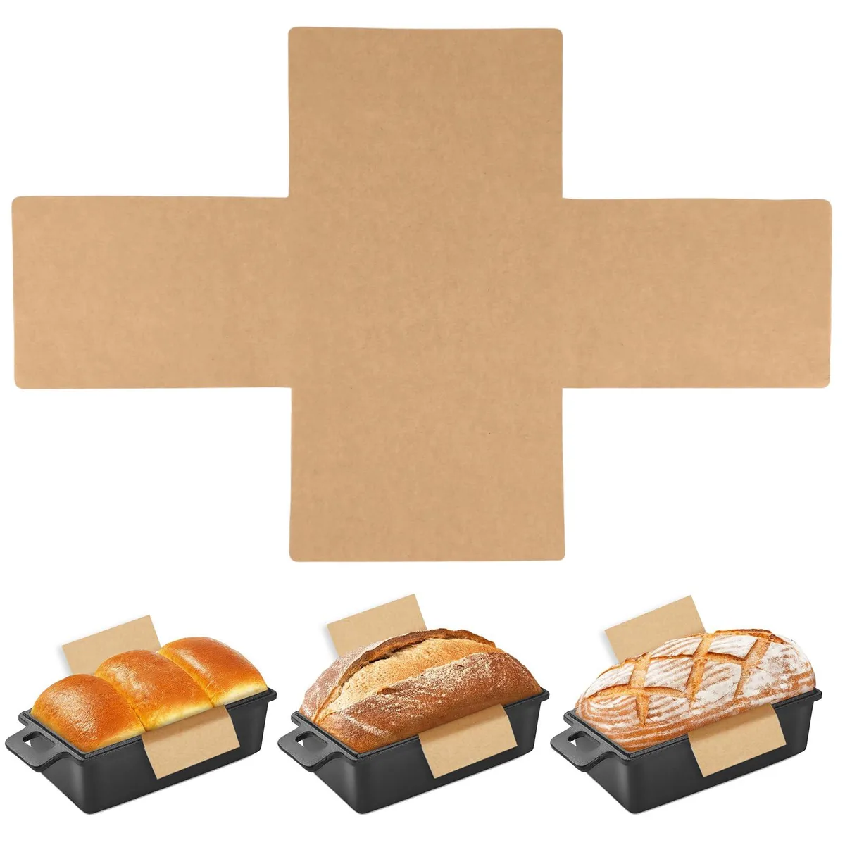 A stack of 100 brown rectangular parchment sheets for loaf pans