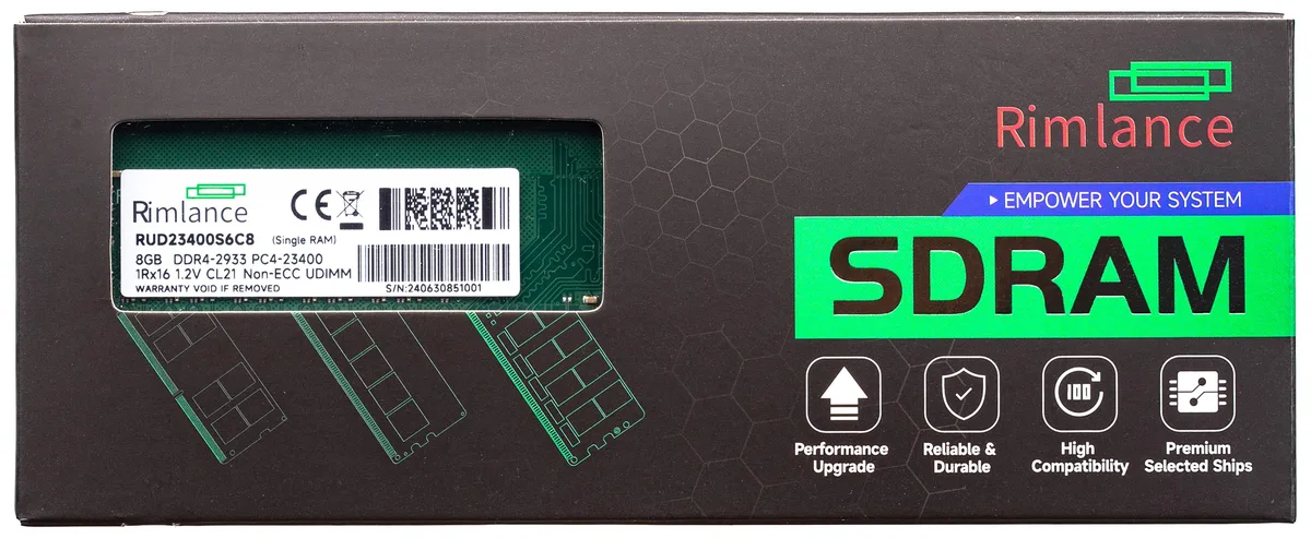 RIMLANCE RIMLANCE RUD23400S6C8 8GB DDR4 2400MHz UDIMM desktop RAM — product photo