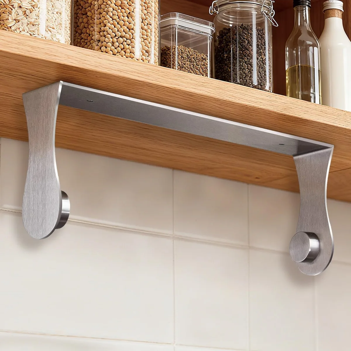  Paper Towel Holder Under Cabinet Stainless Steel Adhesive Screw Mount Silver 11.34in — product photo