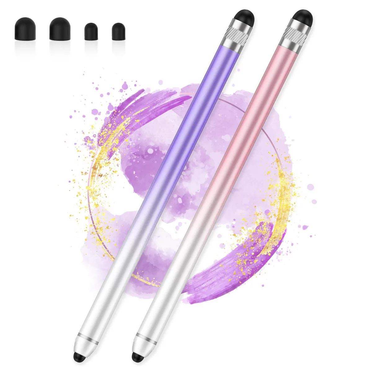 AmberVec Stylus 2 Pack Pink Purple Dual-end Silicone Tips 5.6in .28oz 4 Extra Tips — product photo