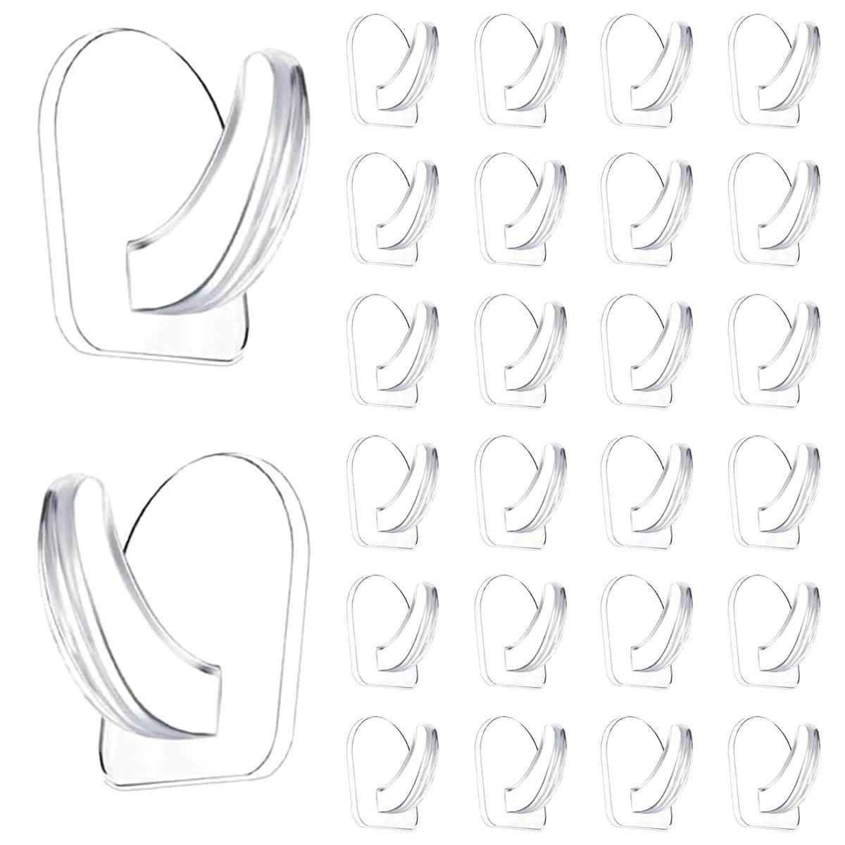 24 small clear acrylic adhesive wall hooks in a pack