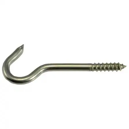 Stainless steel screw hooks with threaded shafts and open hook ends