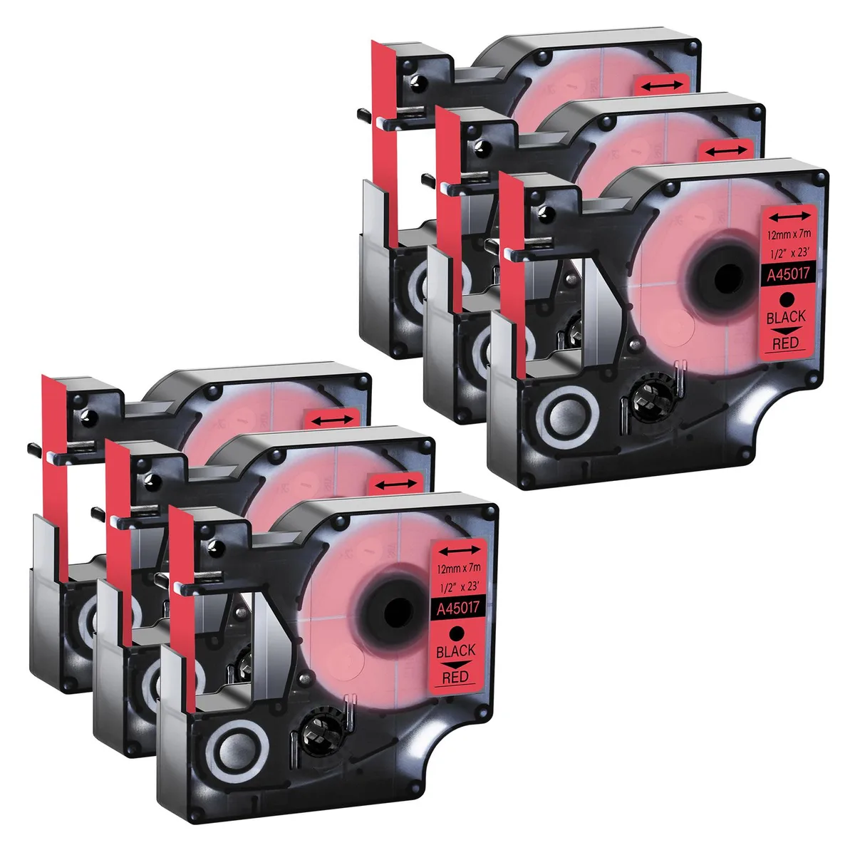 GREENCYCLE GREENCYCLE D1 Label Tape Black on Red 12mm × 23ft 6 Pack — product photo