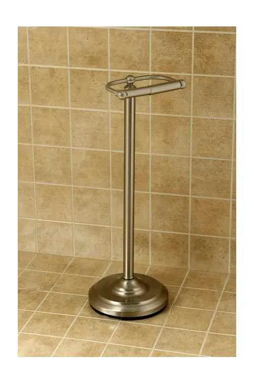 Satin nickel pedestal toilet paper holder with weighted base