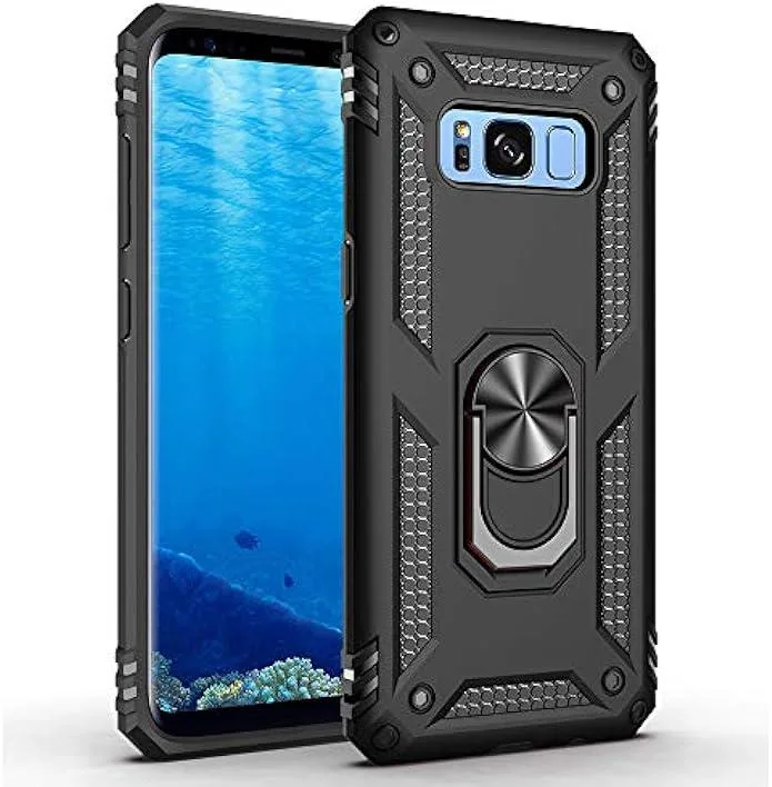 KINGARD KINGARD Galaxy S8+ 6.2 inch 360 Metal Ring Kickstand Magnetic Car Mount Armor Case Black — product photo