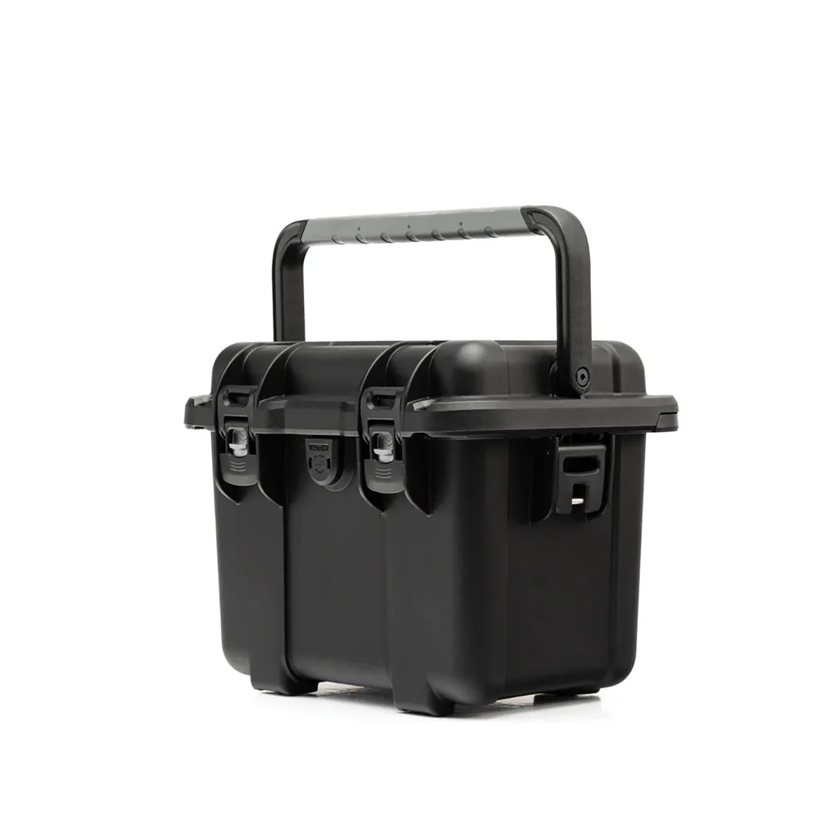Black waterproof hard case with padded dividers and top-loading lid