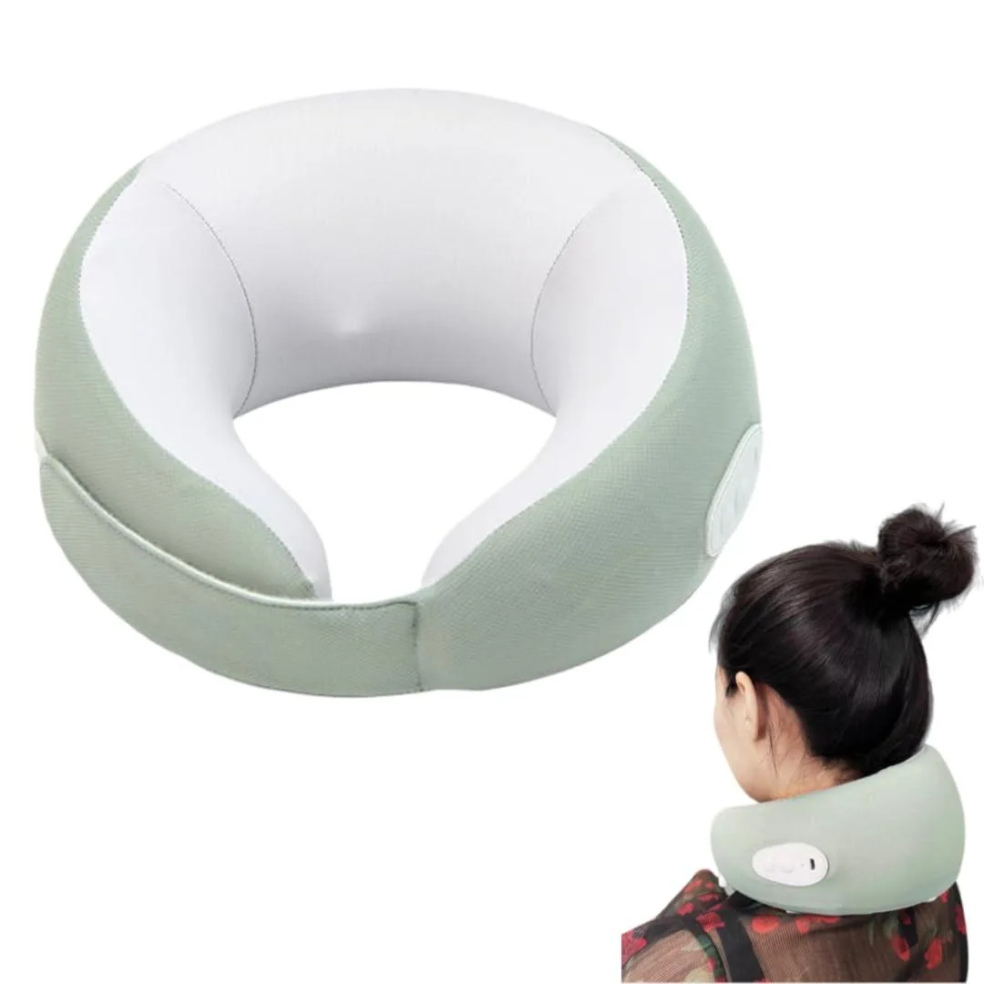 Blue U-shaped neck massager with memory foam, wireless and portable