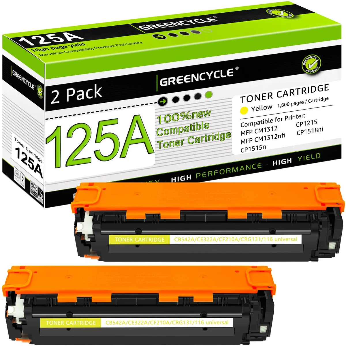 GREENCYCLE GREENCYCLE 125A CB542A Yellow Toner Cartridge 2 Pack — product photo