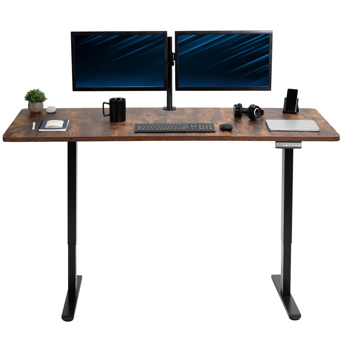 VIVO VIVO Electric Dual Motor Standing Desk 71 x 30 Vintage Brown Top Black Frame — product photo