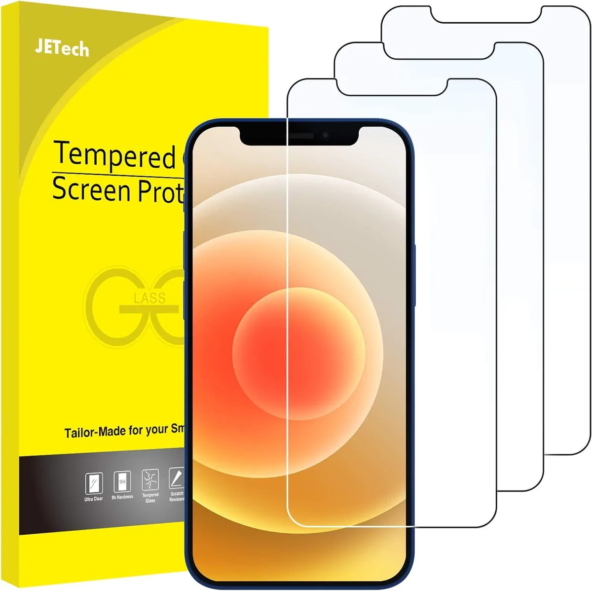 Three clear tempered glass screen protectors for iPhone 12 and 12 Pro 6.1 inch