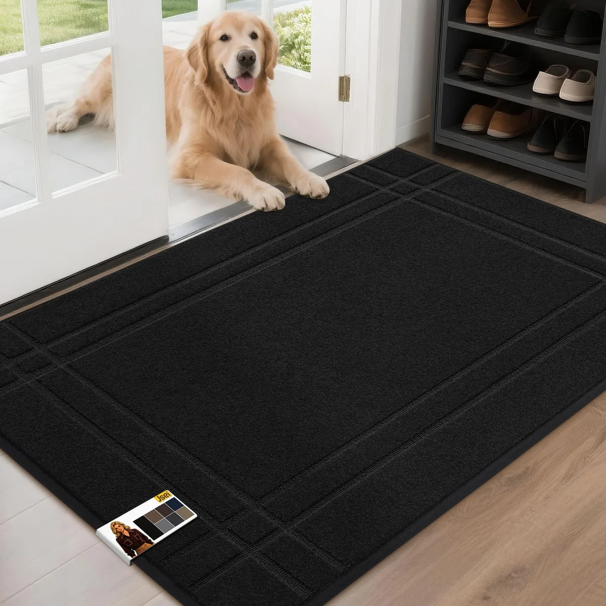 Black geometric door mat 32 by 48 inches low profile TPR backing