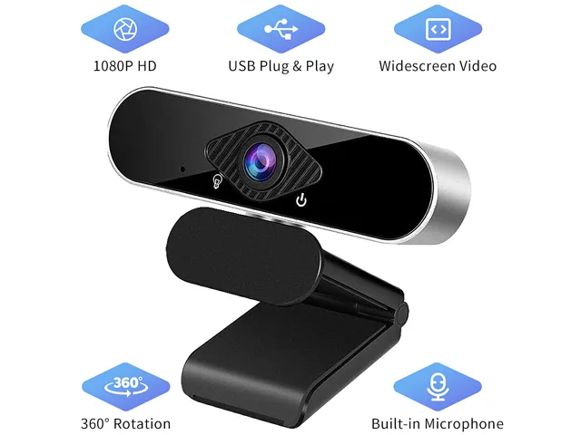 TROPRO TROPRO Full HD 1080p Webcam Black/Silver 360° Rotation — product photo
