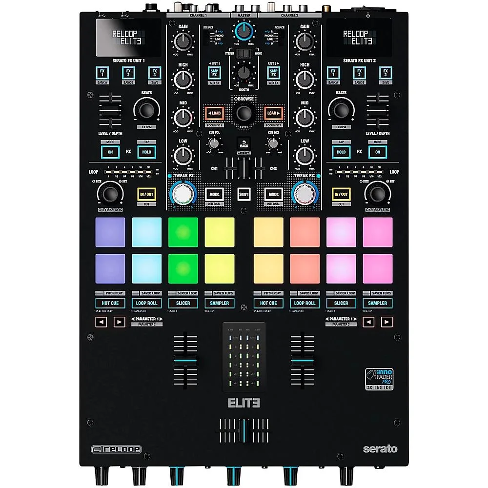 Reloop Reloop ELITE 2-Channel DVS Mixer Serato DJ Pro 16 RGB Pads — product photo