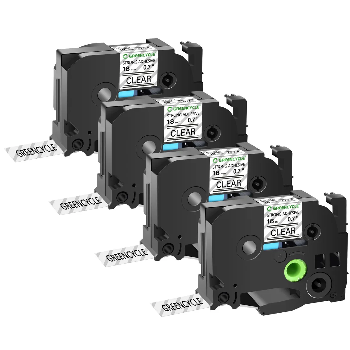 GREENCYCLE GREENCYCLE TZe-S141 18mm Black on Clear labelmaker tape 4 pack — product photo