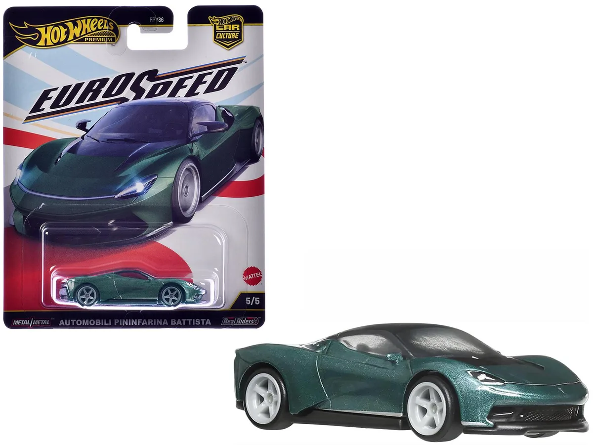 Hot Wheels Hot Wheels Automobili Pininfarina Battista Green Metallic Black Top Euro Speed 2.75 inch Diecast Car — product photo