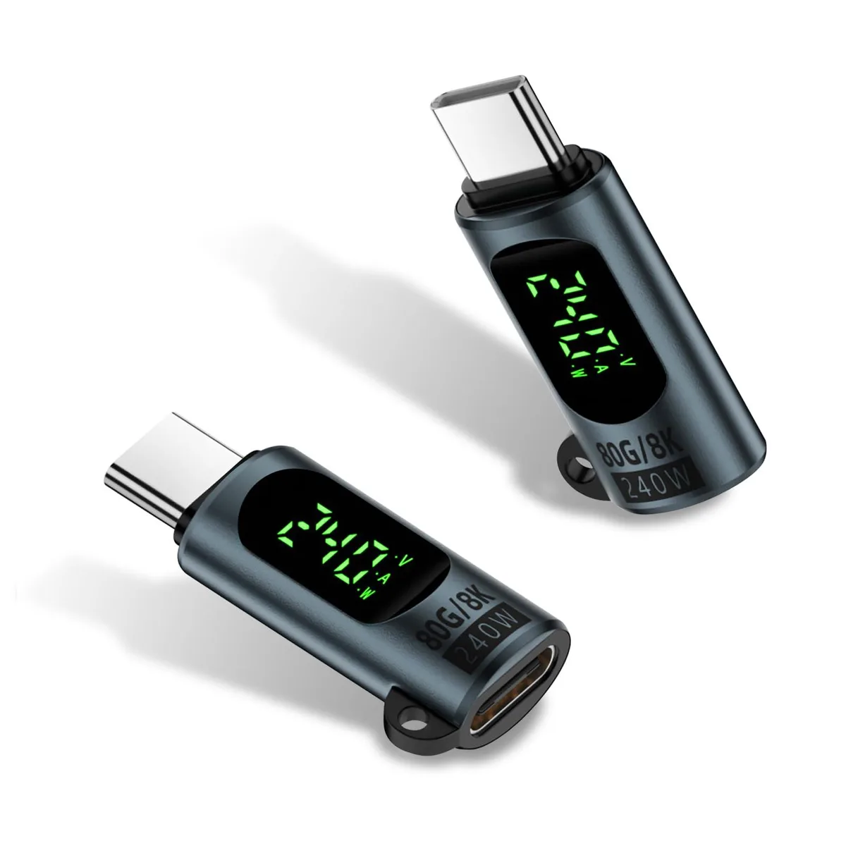 BUCIER BUCIER USB C extender adapter with power meter, 80Gbps, 240W PD, 8K@60Hz, grey 2-pack — product photo