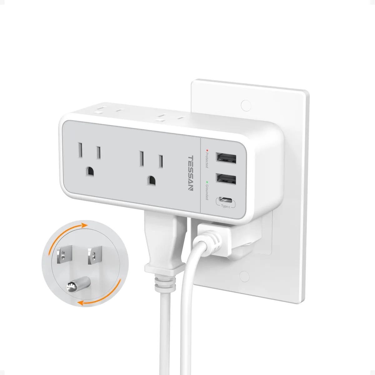  Outlet Splitter 360 Rotating Plug 1800J Surge Protector Grey — product photo