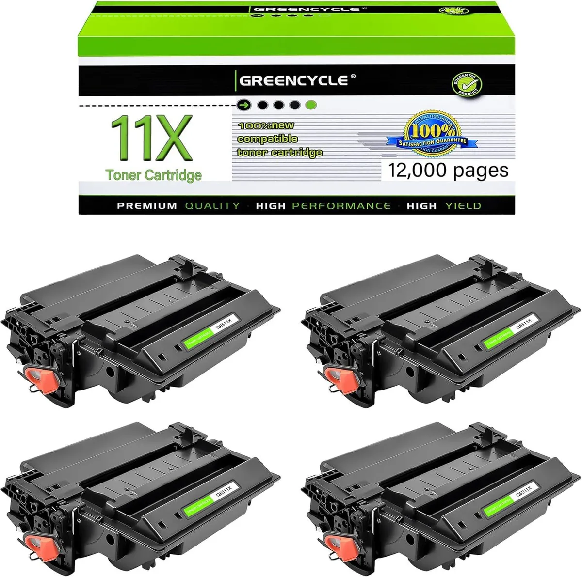 GREENCYCLE GREENCYCLE Q6511X High-Yield Toner Cartridge 4-Pack Black 12000 Pages — product photo