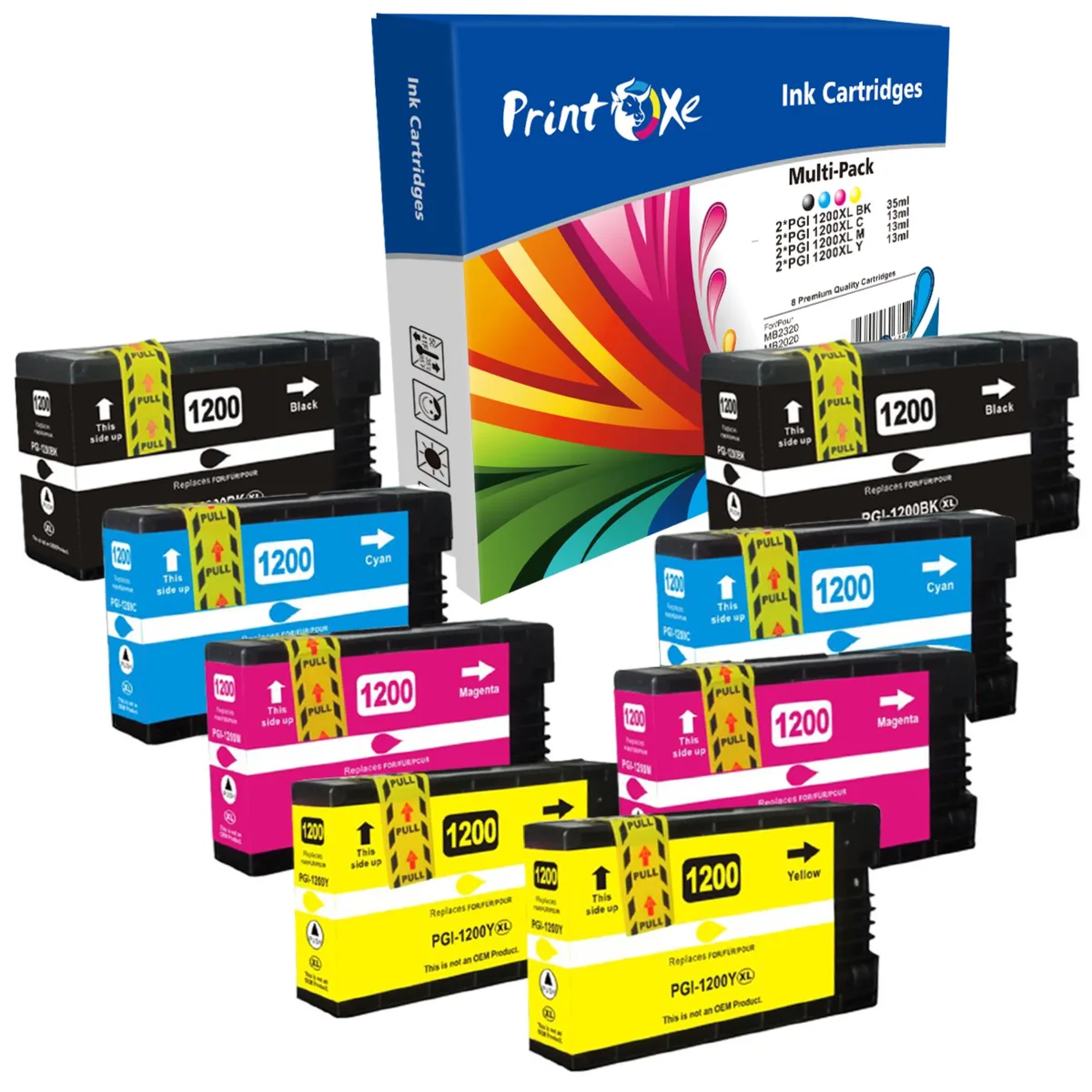 PrintOxe PrintOxe PGI-1200XL 8 Ink Cartridges 2 BK 2 Cyan 2 Magenta 2 Yellow — product photo