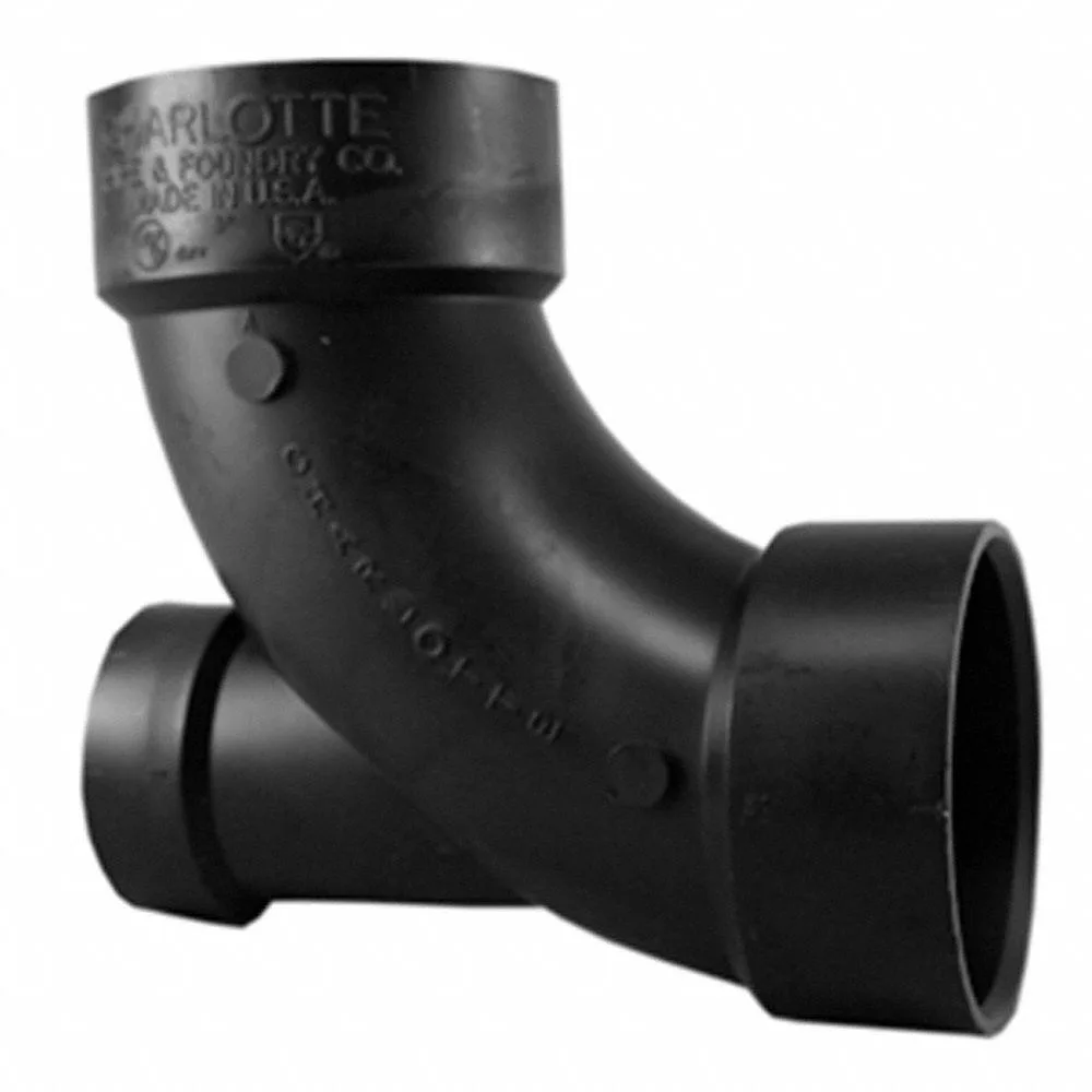 Black ABS long sweep elbow trap with low heel inlet, 90 degree hub connection