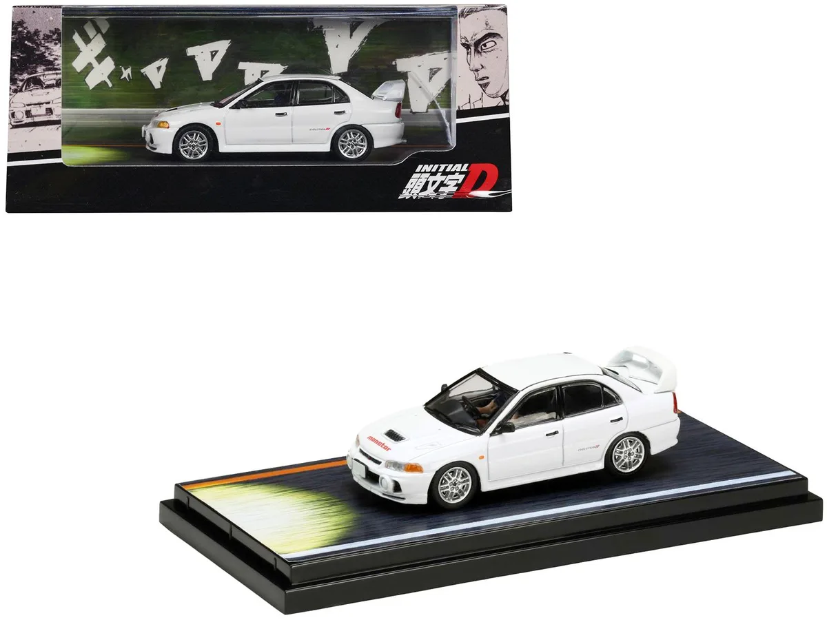 HOBBY JAPAN HOBBY JAPAN Mitsubishi Lancer RS Evolution IV White "Monstar" w/Figure "Initial D" 1/64 Diecast Car — product photo