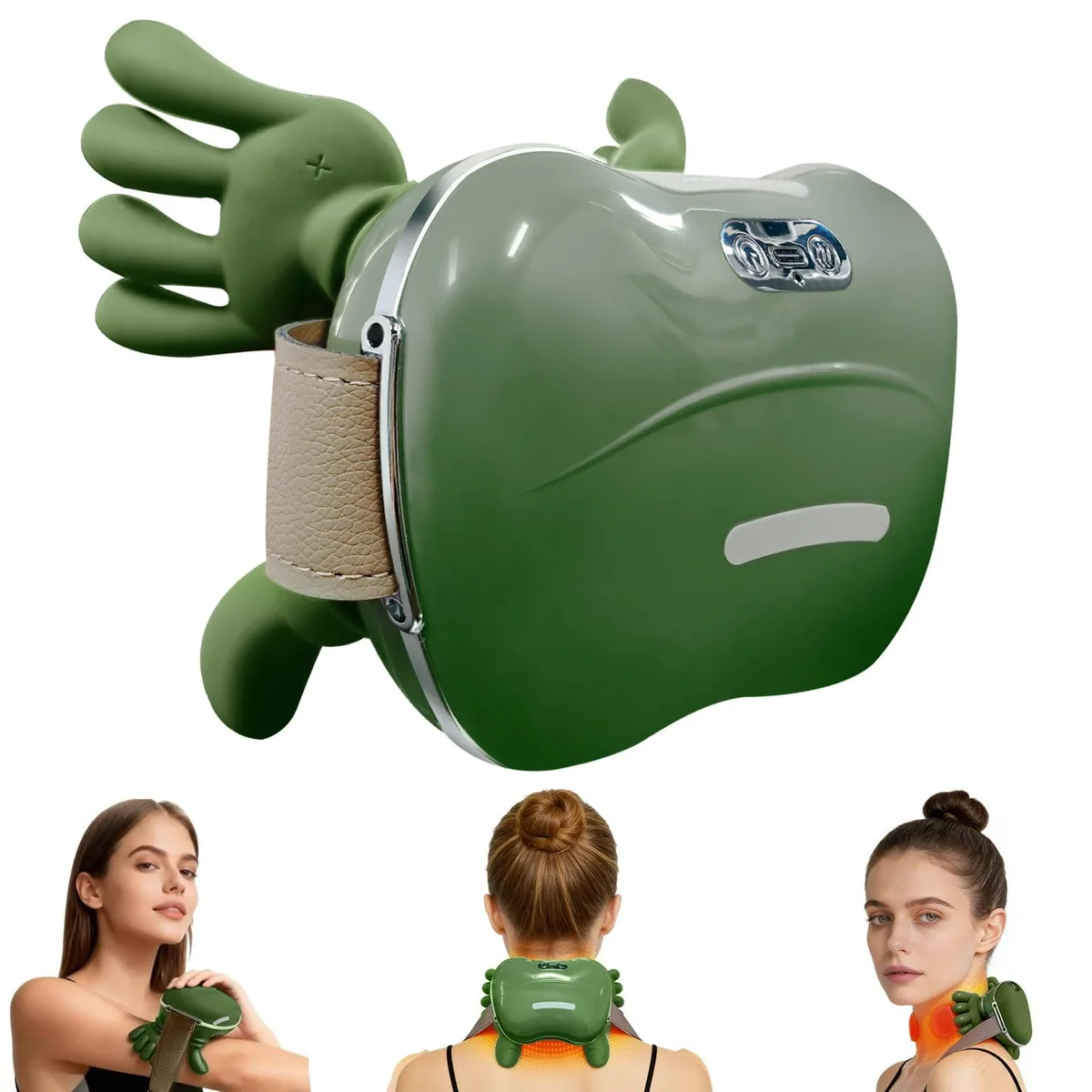 Green wireless heated massager with 4D kneading heads and straps