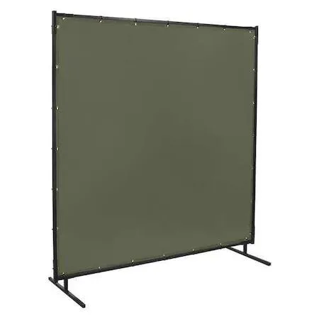 Olive green vinyl-laminated cotton duck welding screen on tube frame, 8 by 8 feet