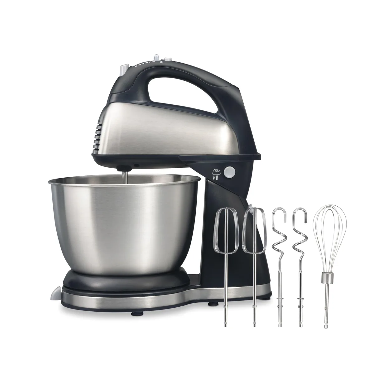  Hamilton Beach Classic Stand and Hand Mixer 4 Quarts 6 Speeds QuickBurst 290W Black Stainless — product photo