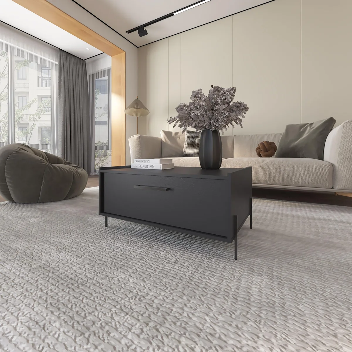 tuphen tuphen Glendale Coffee Table with Flip-Down Door, Black, 33.1" W x 22.4" D x 15.6" H — product photo