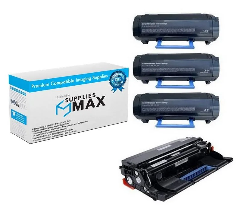 SuppliesMax SuppliesMax Dell B3465DN/DNF Drum/High Yield Toner Combo Pack (1 Drum/3 Toners) — product photo