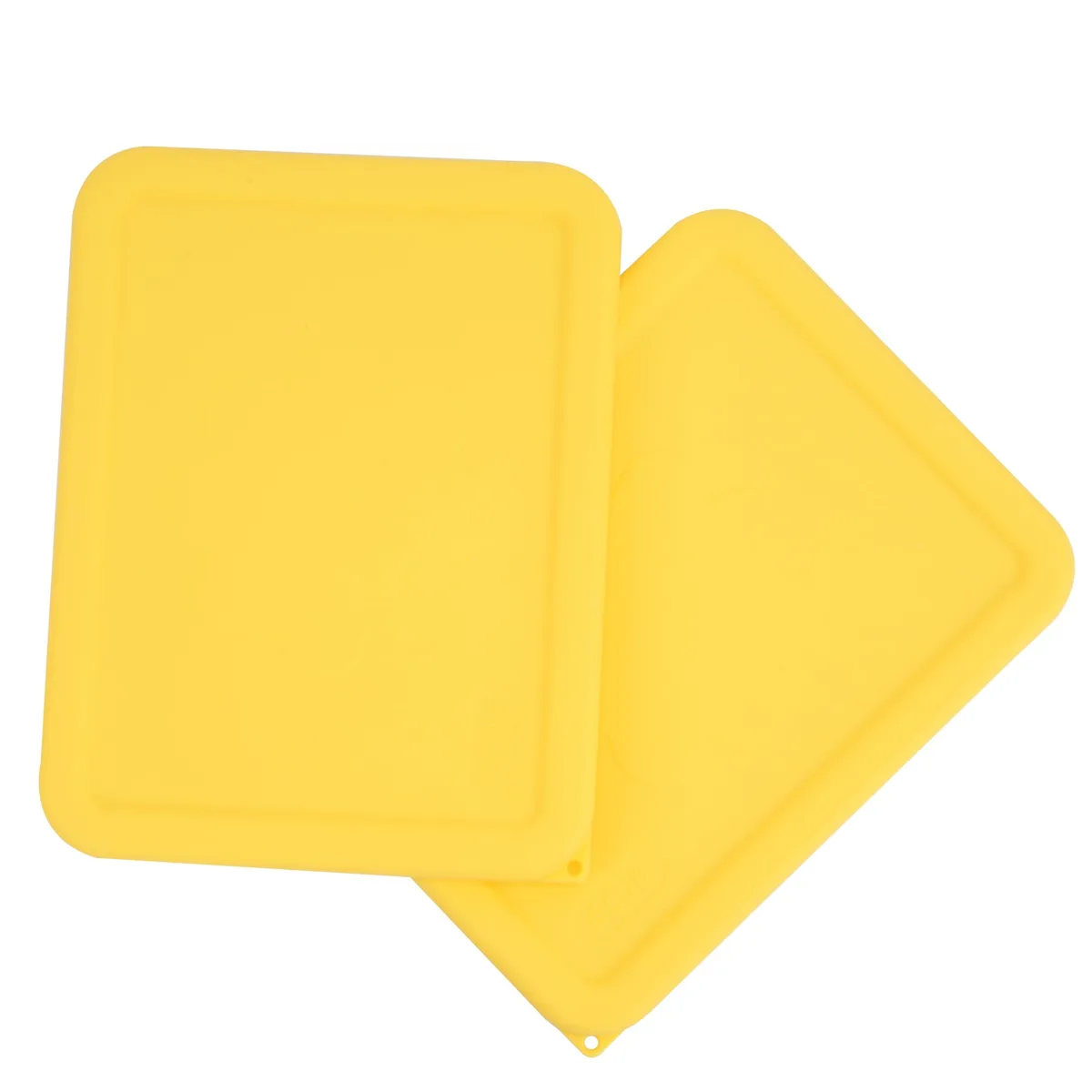 Two rectangular silicone food storage lids in a 6-cup size, flexible finish