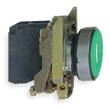 Flush green push button operator 22 mm chrome bezel