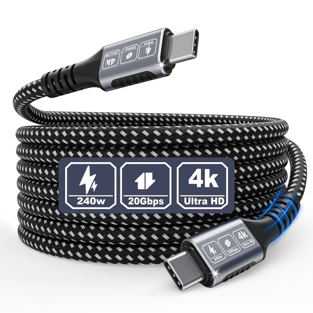 Vszerda Vszerda USB-C to USB-C cable 20Gbps 240W 4K@60Hz 20FT braided — product photo