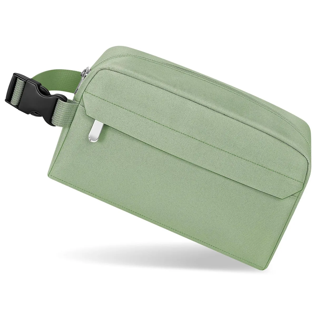 Beige insulated lunch bag with snap buckle handle