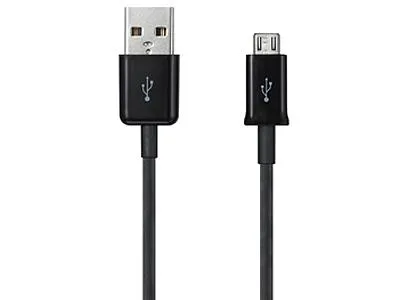 Black Samsung Micro-USB cable with standard USB connector, 2.5 ft length