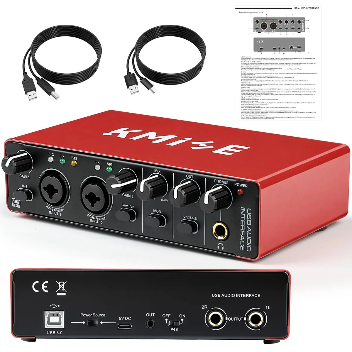  RCA USB 3.0 Type-A Audio Adapter 24-bit 192kHz 48V Phantom Power — product photo