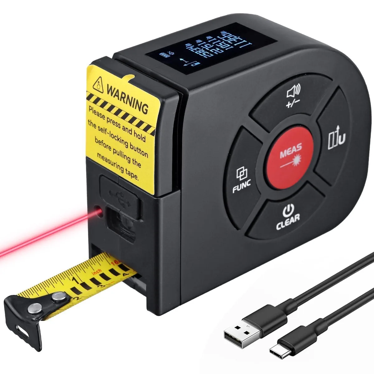  2-in-1 Laser Tape Measure 164ft 16.5ft USB-C Rechargeable — product photo