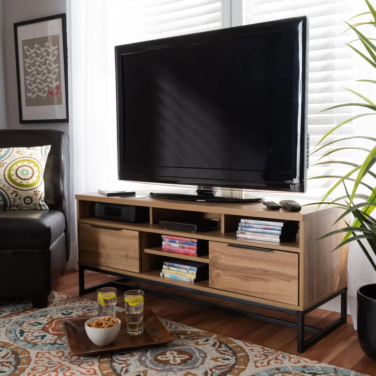 Baxton Studio Baxton Studio Reid Oak/Black 2-Drawer TV Stand 47.24"W — product photo
