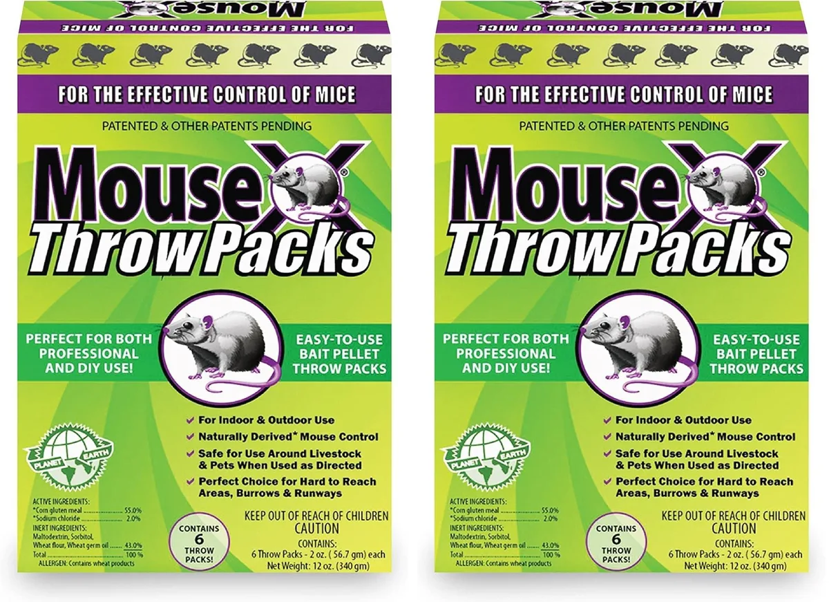 Two cellophane throw packs for rodent control