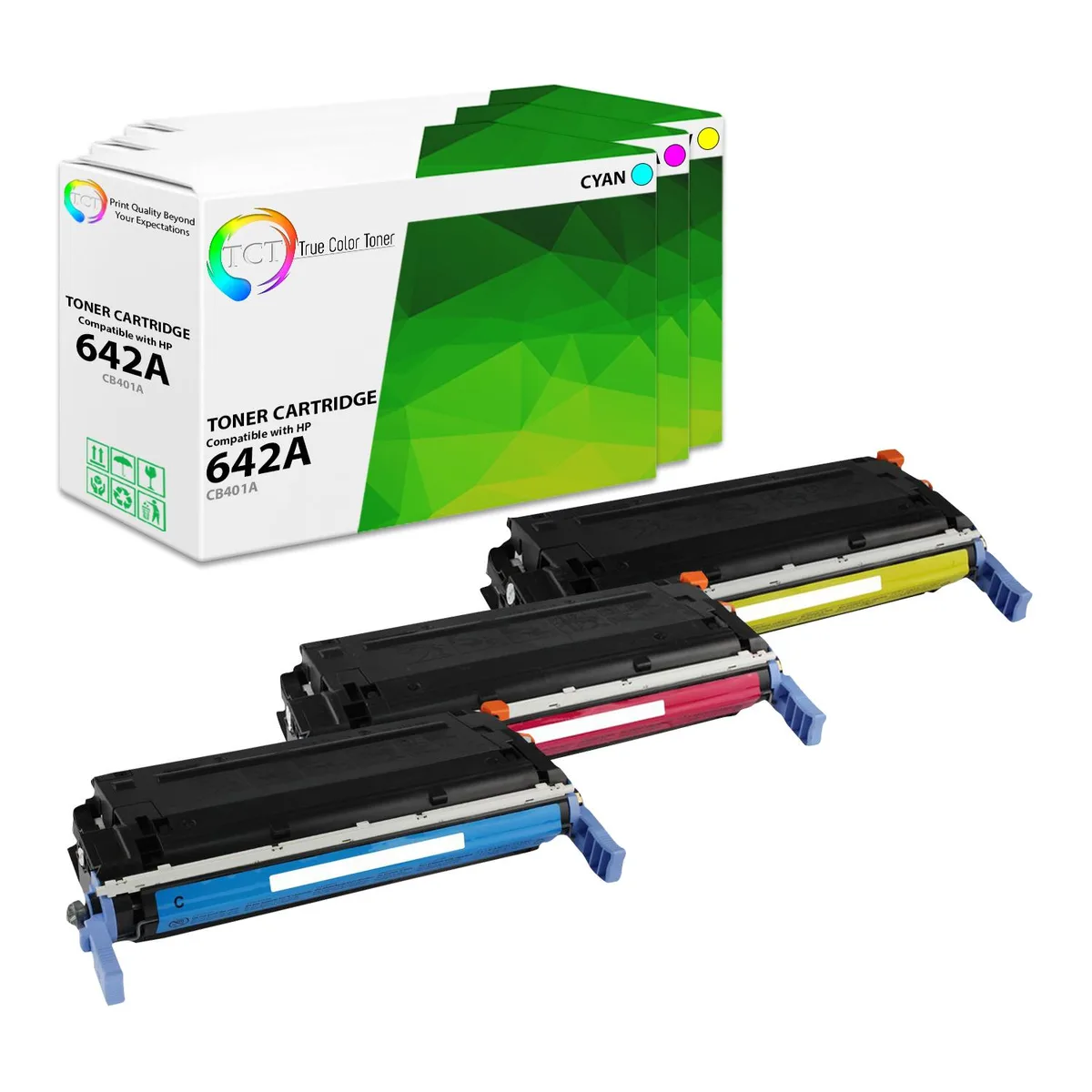 True Color Toner True Color Toner 642A 3-pack toner cartridges CB401A CB402A CB403A — product photo