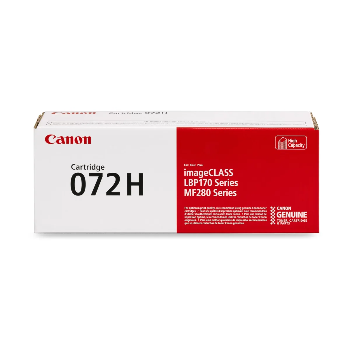 Rectangular black toner cartridge with green chip and pull-tab