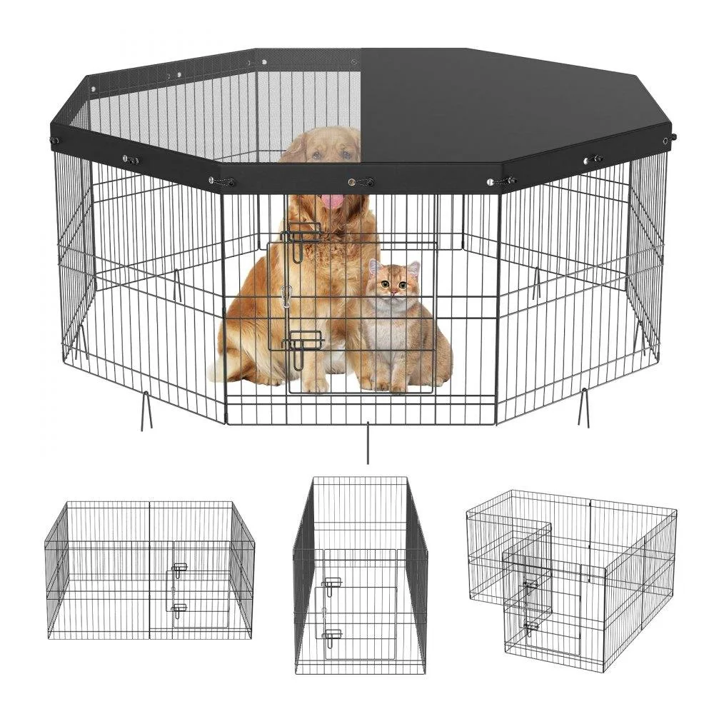 VEVOR VEVOR 8-Panel Foldable Metal Dog Playpen 24" H with Top Cover — product photo