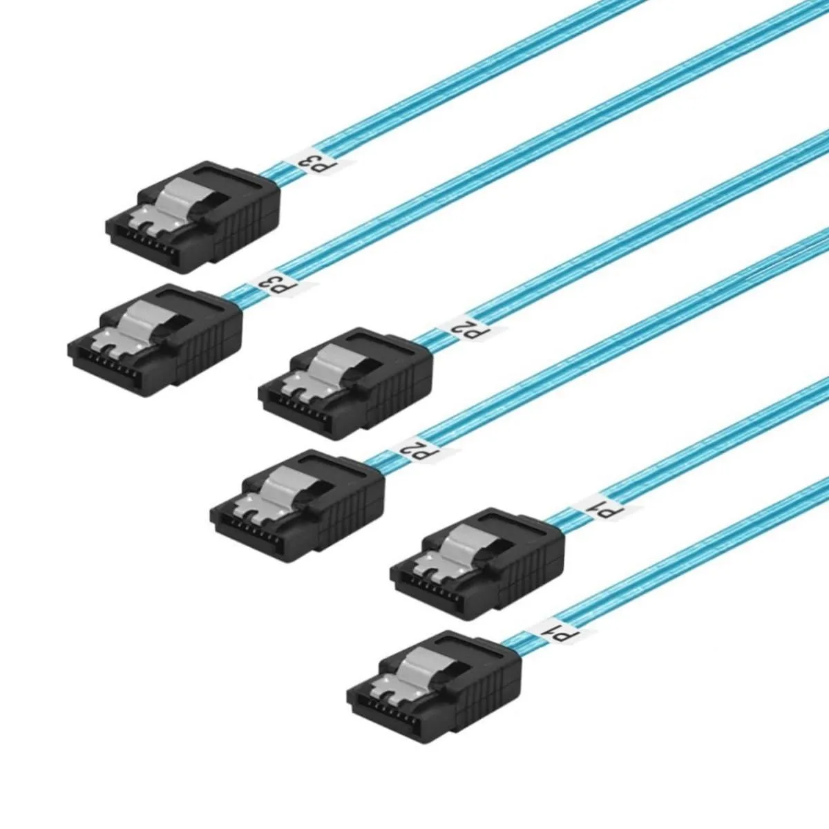 Three blue 3.3 ft SATA cables with locking latches