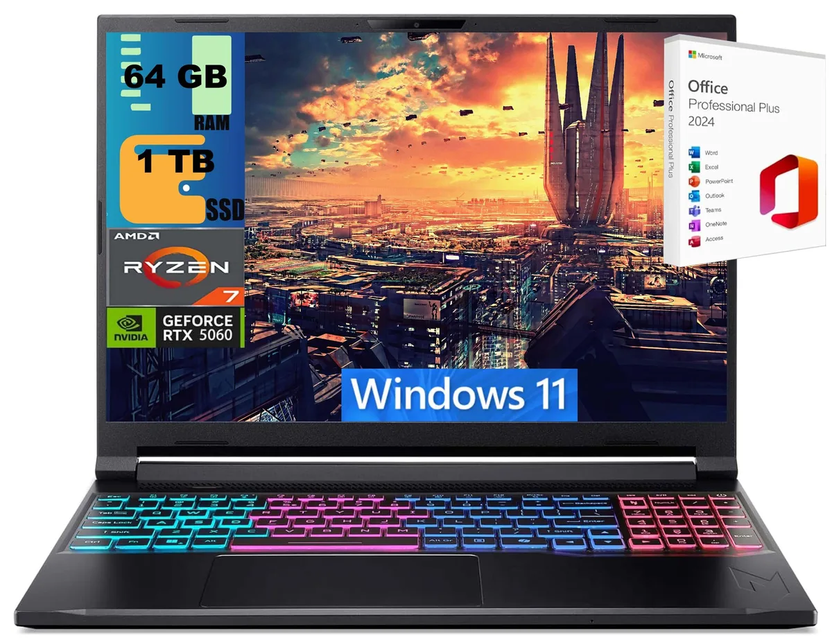 Acer America Acer Nitro 16 Raider gaming laptop 64GB 1TB RTX 5060 180Hz — product photo